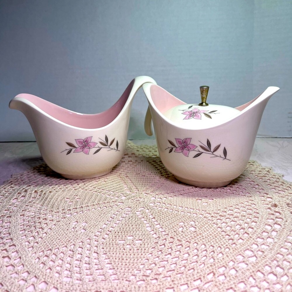 Taylor Smith Taylor TST Rose Sachet Pink Flowers Creamer and Sugar Bowl